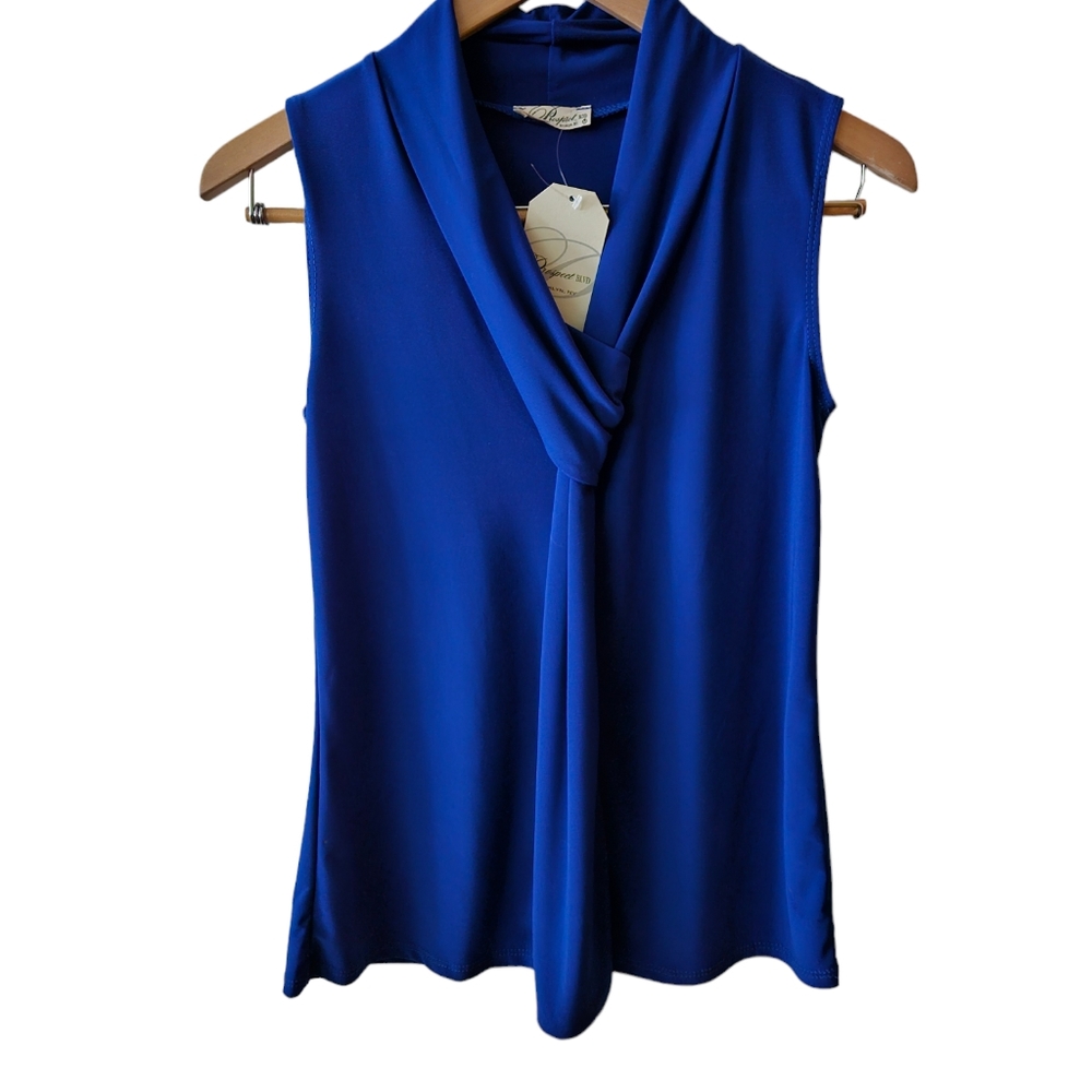 PROSPECT BLVD NWT  Woman's Poly Blend Sleeveless Top W/ Knot Neckline  Blue Med